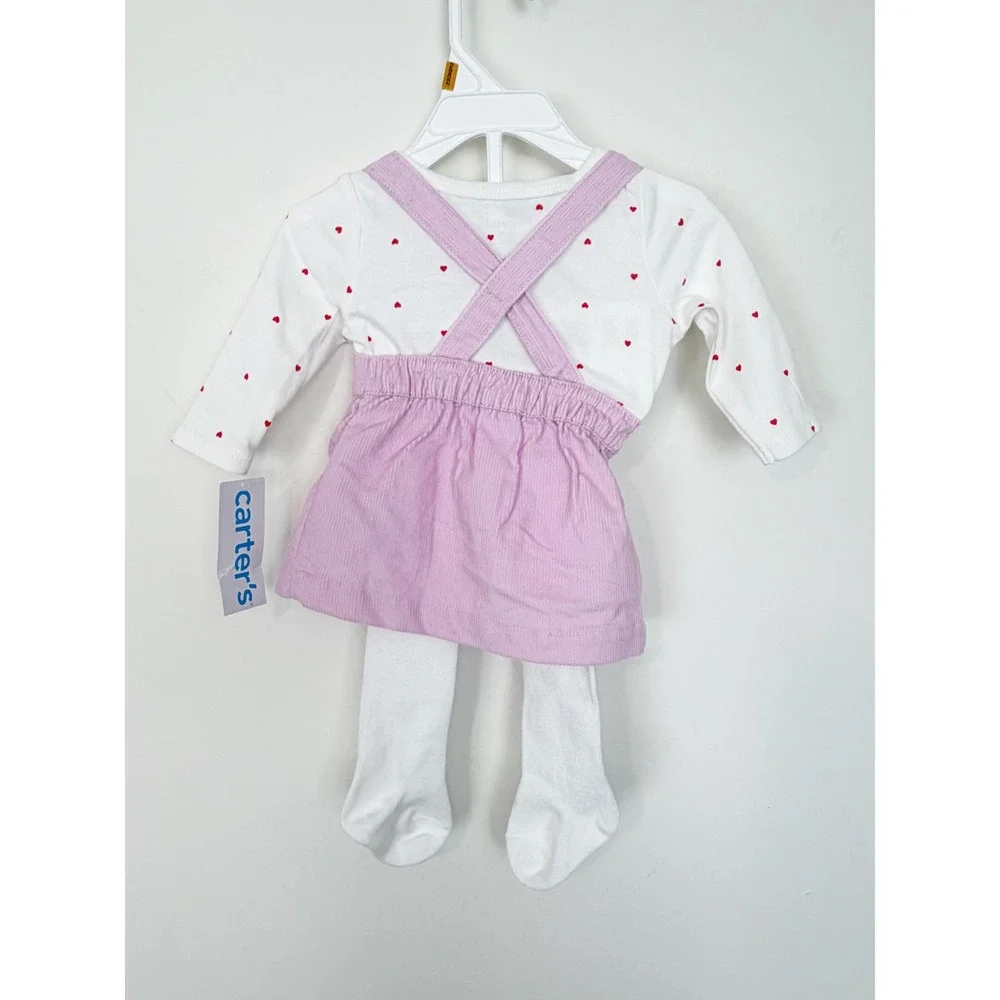 Carter's Baby Girls Corduroy‎ 3-Piece Heart Print Long Sleeve Dress Set Newborn - Picture 2 of 8